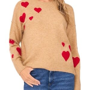 Vince Camuto Tan Sweater with Red Heart Design
